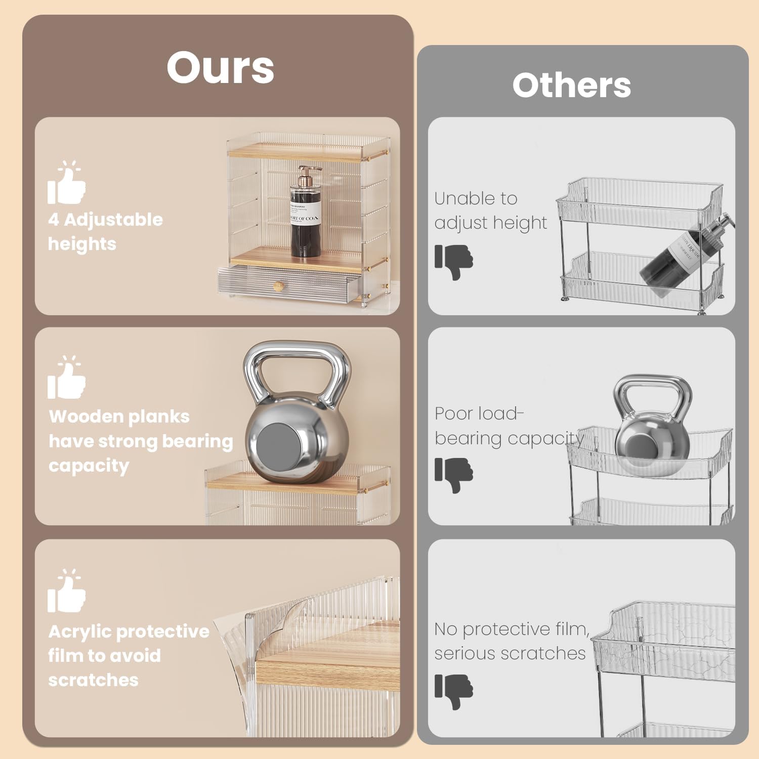 2-Tier Bathroom Organizers and Storage, Acrylic Makeup Organizer Countertop with 4 Adjustable Height, Bathroom Counter Organizer, Vanity Organizer, Perfume and Large Skincare Organizers, Ideal Gift - Image 3