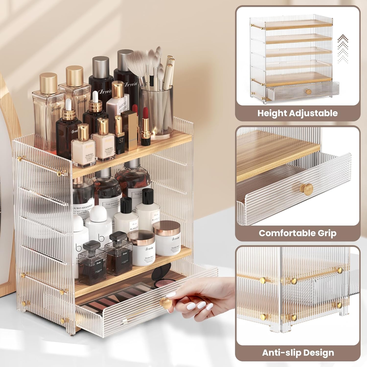 2-Tier Bathroom Organizers and Storage, Acrylic Makeup Organizer Countertop with 4 Adjustable Height, Bathroom Counter Organizer, Vanity Organizer, Perfume and Large Skincare Organizers, Ideal Gift - Image 4