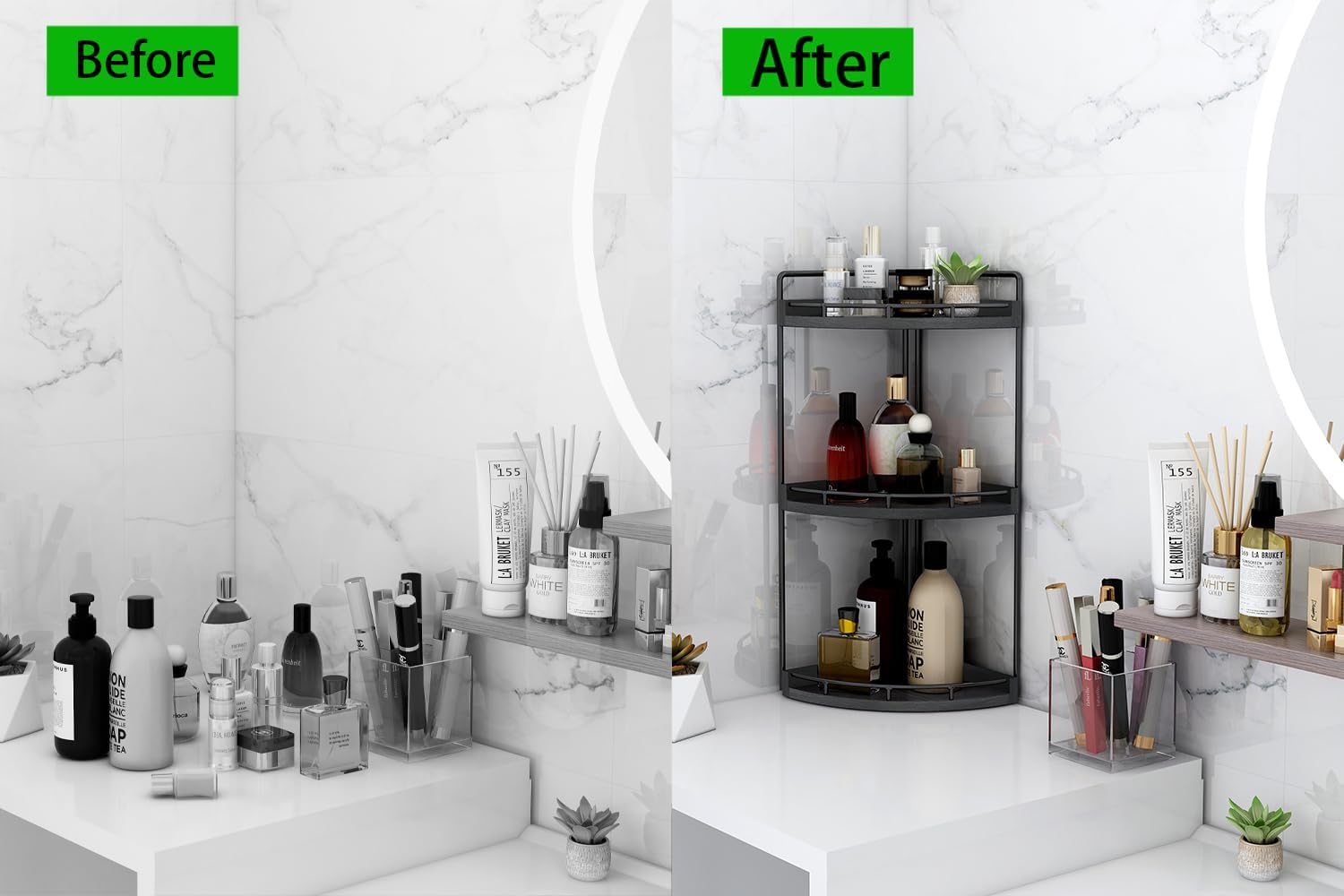 Dorhors 3-Tier Corner Bathroom Organizer Countertop for Storage,Vanity Tray,Wood Counter Organizer for Kitchen,Bathroom,Dresser (Black) - Image 7