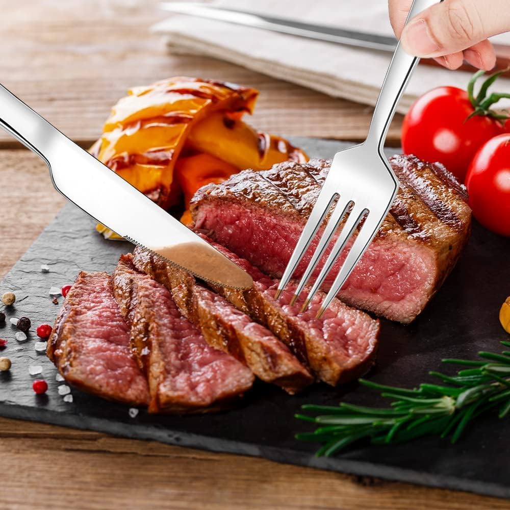 Silverware Set for 2, CXJY 10-Piece Stainless Steel Flatware Cutlery Set, Square Edge Kitchen Utensil Include Knives/Forks/Spoons, Tableware for Home/Hotel, Mirror Polished Dishwasher Safe - Image 3