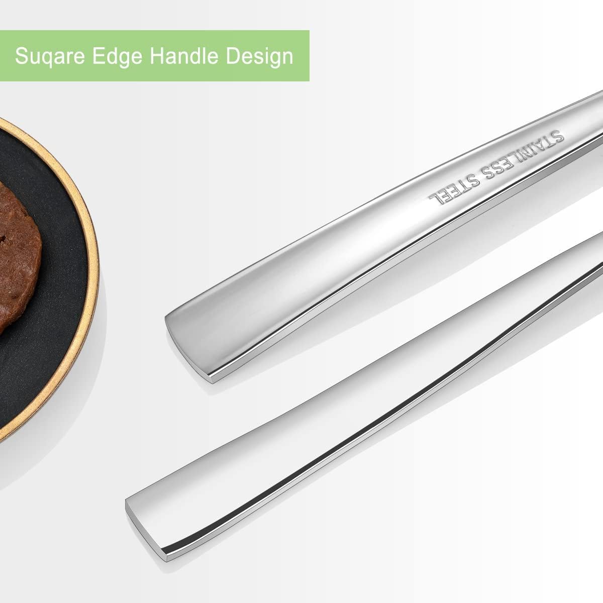 Silverware Set for 2, CXJY 10-Piece Stainless Steel Flatware Cutlery Set, Square Edge Kitchen Utensil Include Knives/Forks/Spoons, Tableware for Home/Hotel, Mirror Polished Dishwasher Safe - Image 8